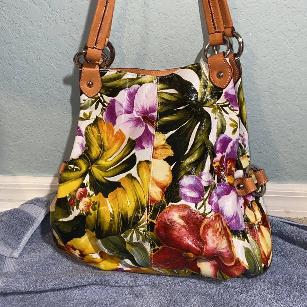 Nwot Maurizio Taiuti Floral italian Leather hobo bag_2